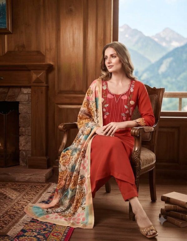 Suit with attractive embroidery