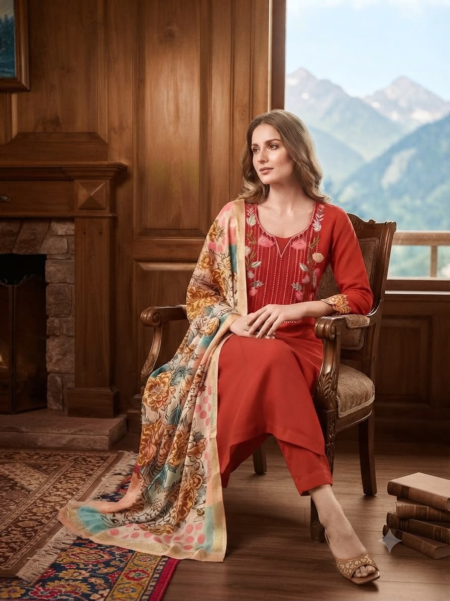 Suit with attractive embroidery