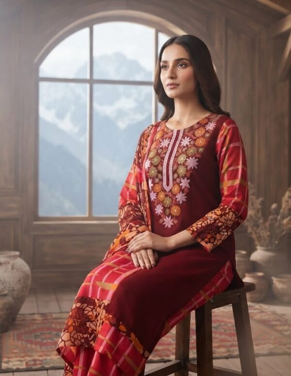 Neckline Embroidered Suit